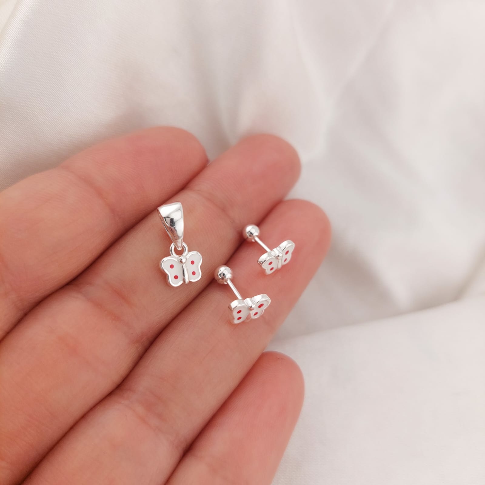 Juego Dama Nina Aretes Rosca Plata 925 25305