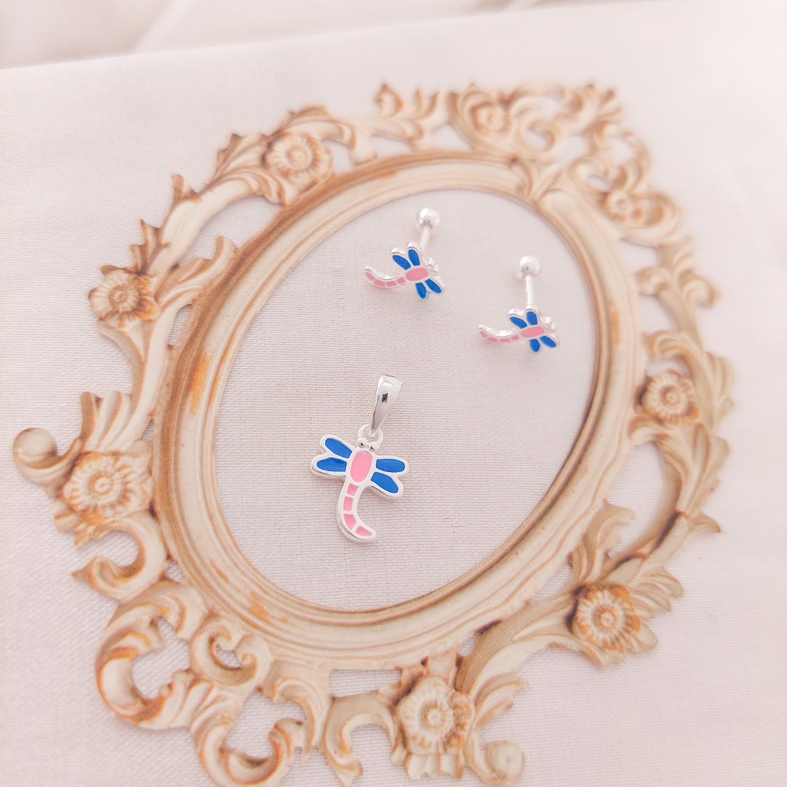 Juego Dama Nina Aretes Rosca Plata 925 25291