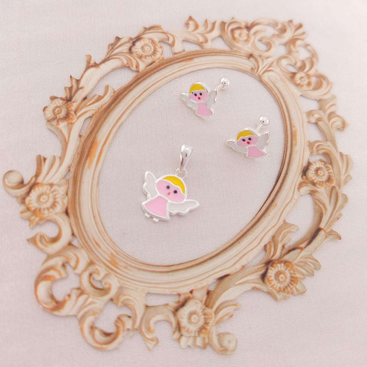 Juego Dama Nina Aretes Rosca Plata 925 25336
