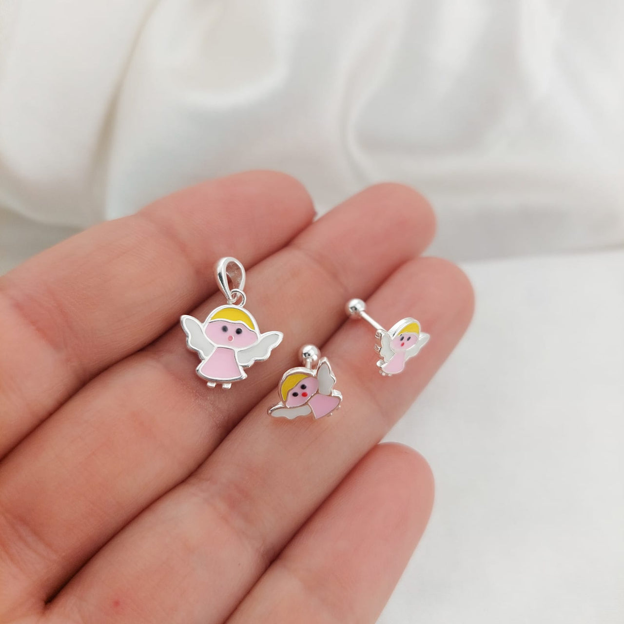 Juego Dama Nina Aretes Rosca Plata 925 25336