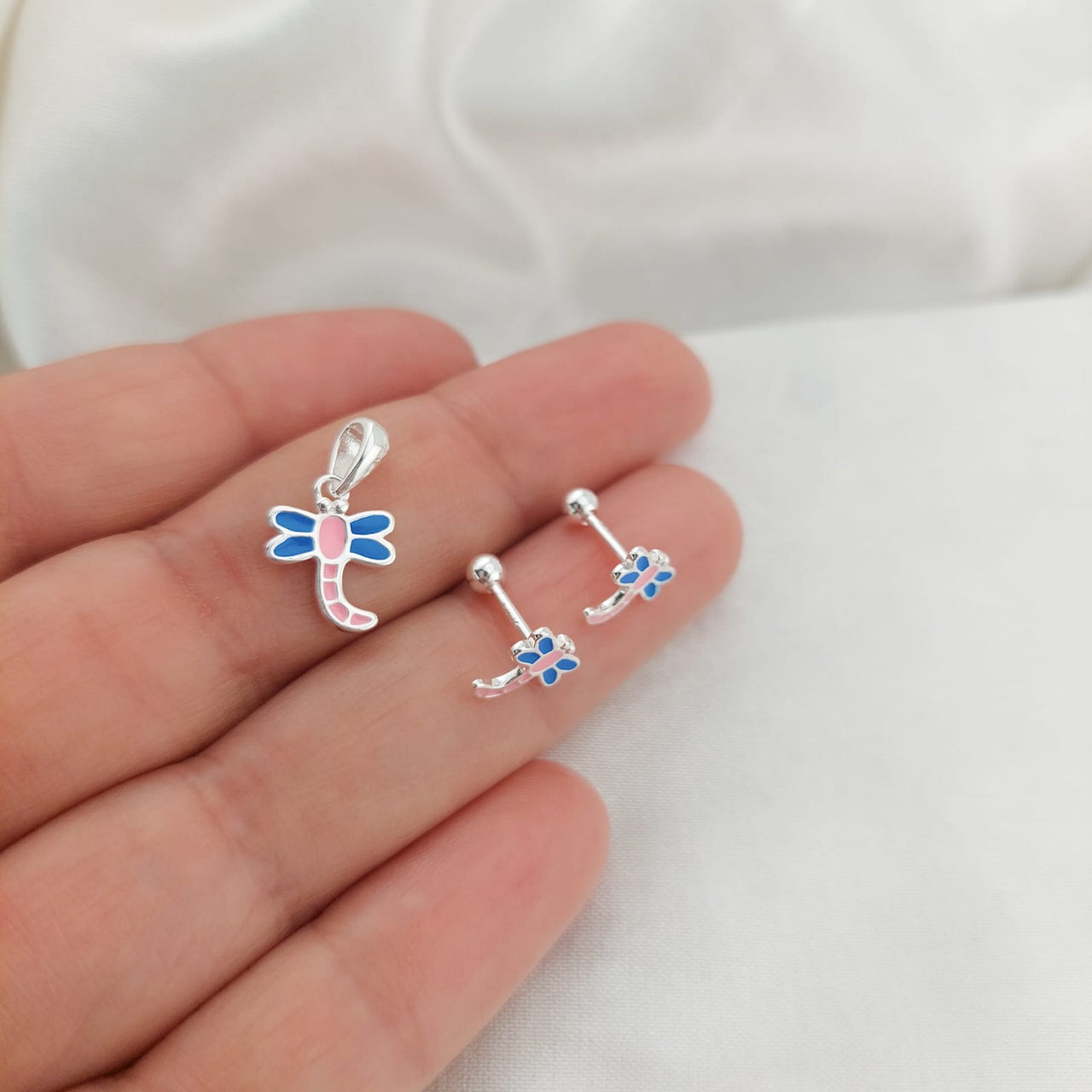Juego Dama Nina Aretes Rosca Plata 925 25291
