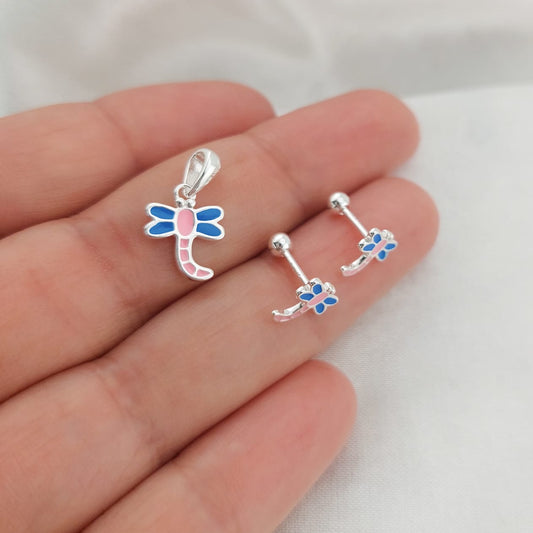 Juego Dama Nina Aretes Rosca Plata 925 25291