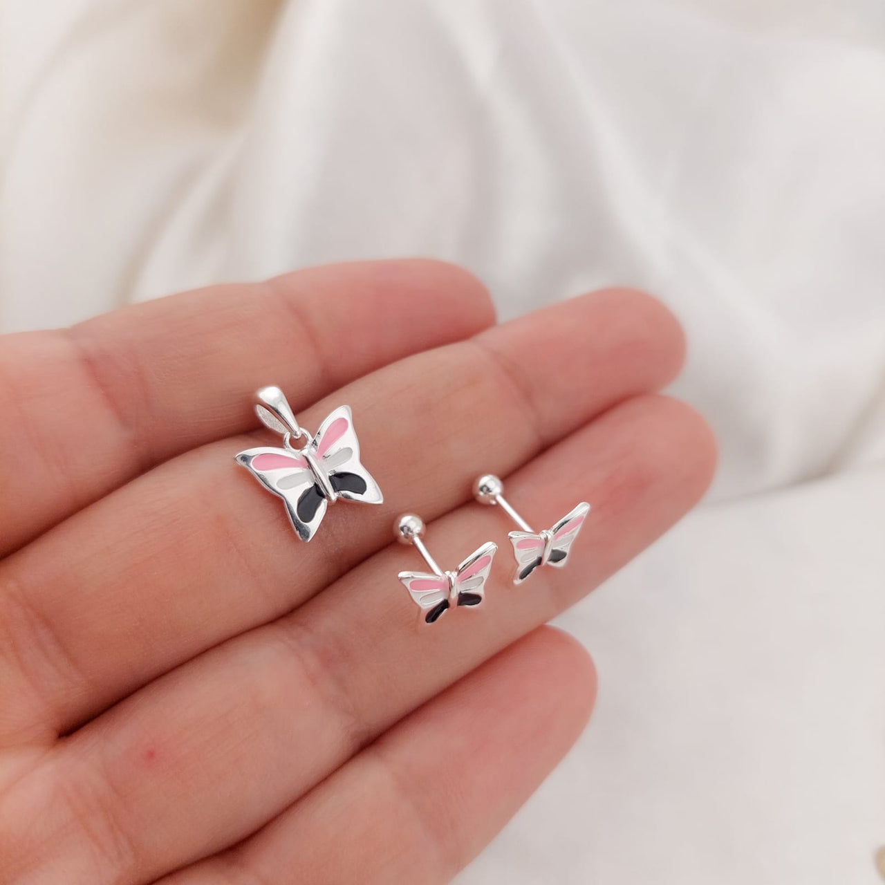 Juego Dama Nina Aretes Rosca Plata 925 25332