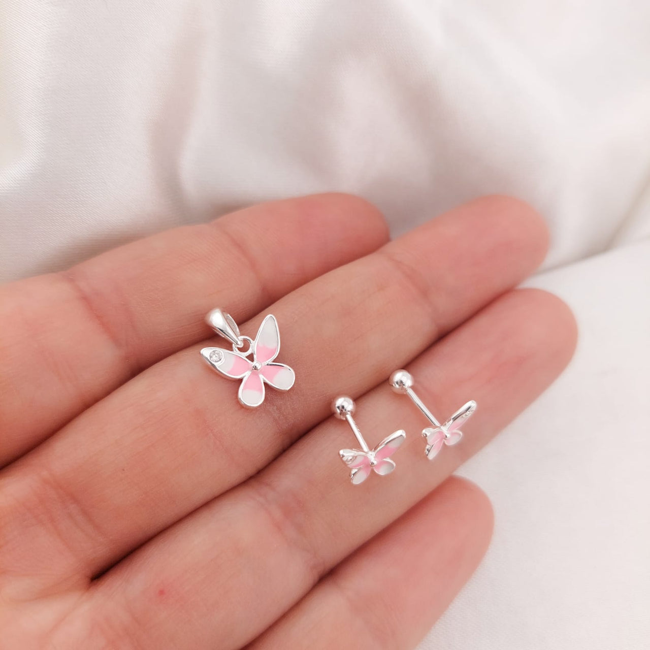 Juego Dama Nina Aretes Rosca Plata 925 25333