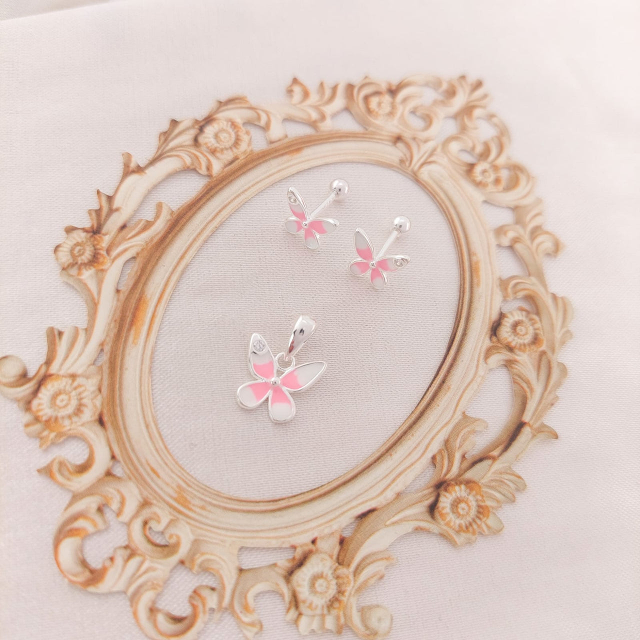 Juego Dama Nina Aretes Rosca Plata 925 25333