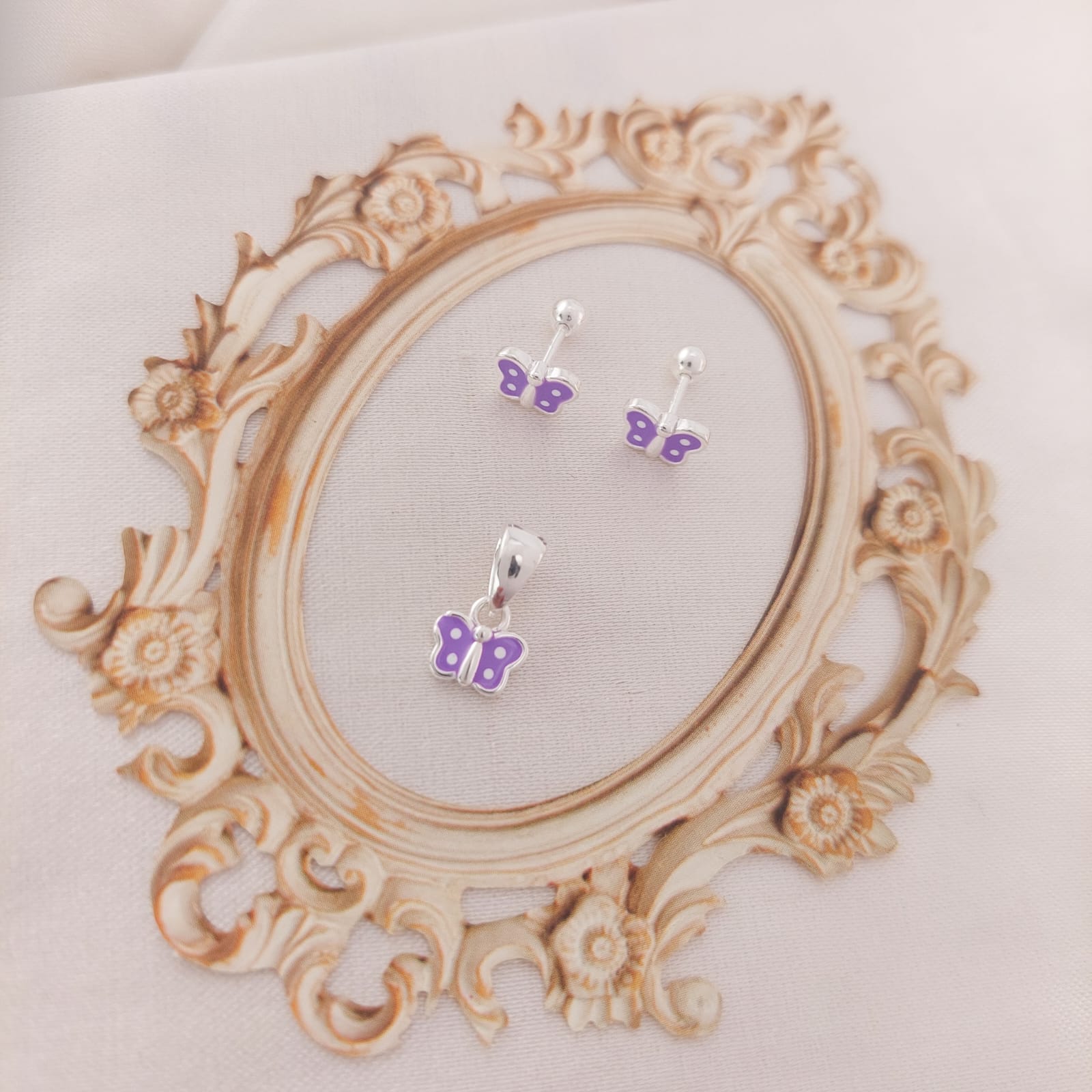 Juego Dama Nina Aretes Rosca Plata 925 25307