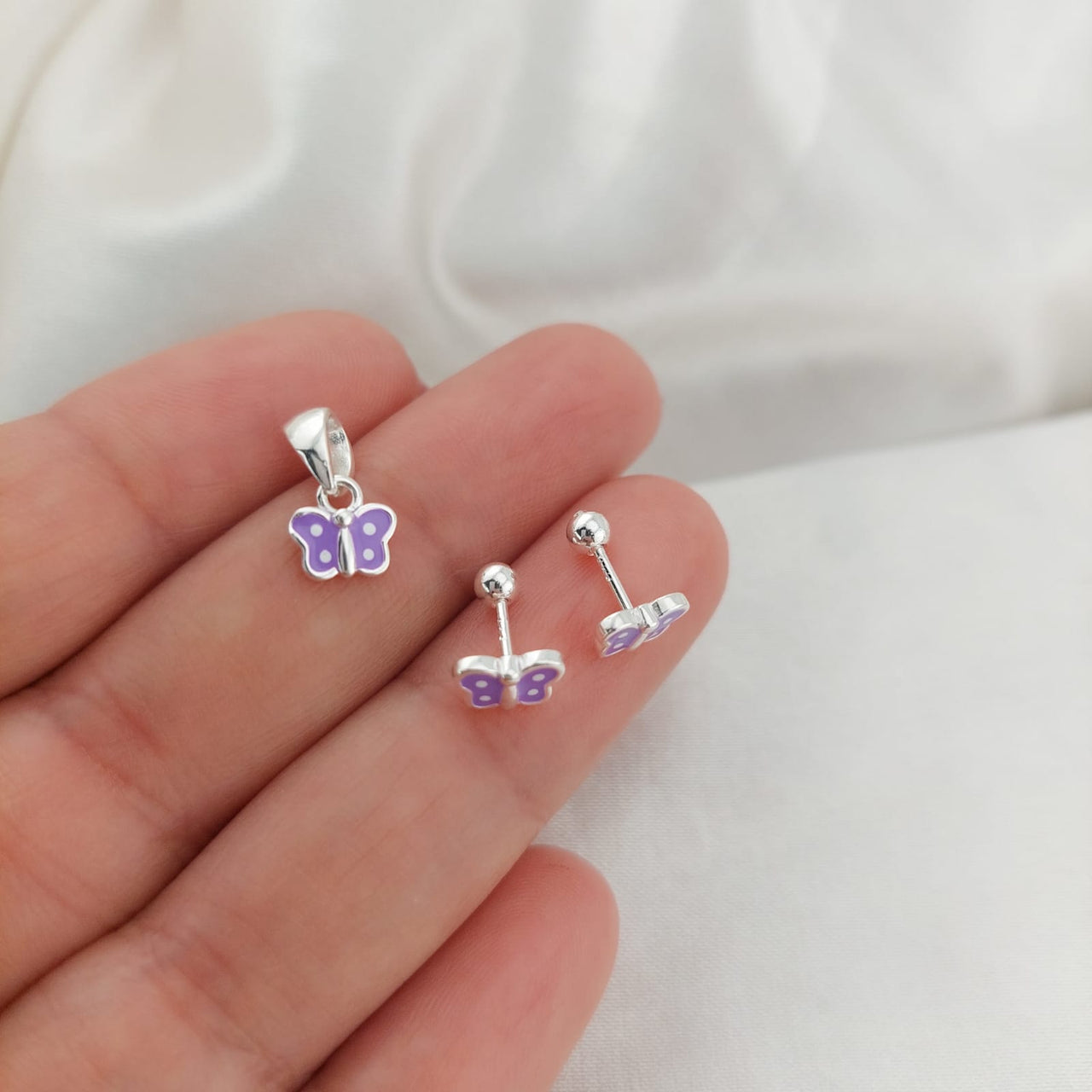 Juego Dama Nina Aretes Rosca Plata 925 25307
