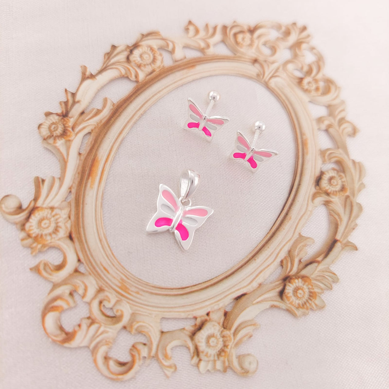 Juego Dama Nina Aretes Rosca Plata 925 25335