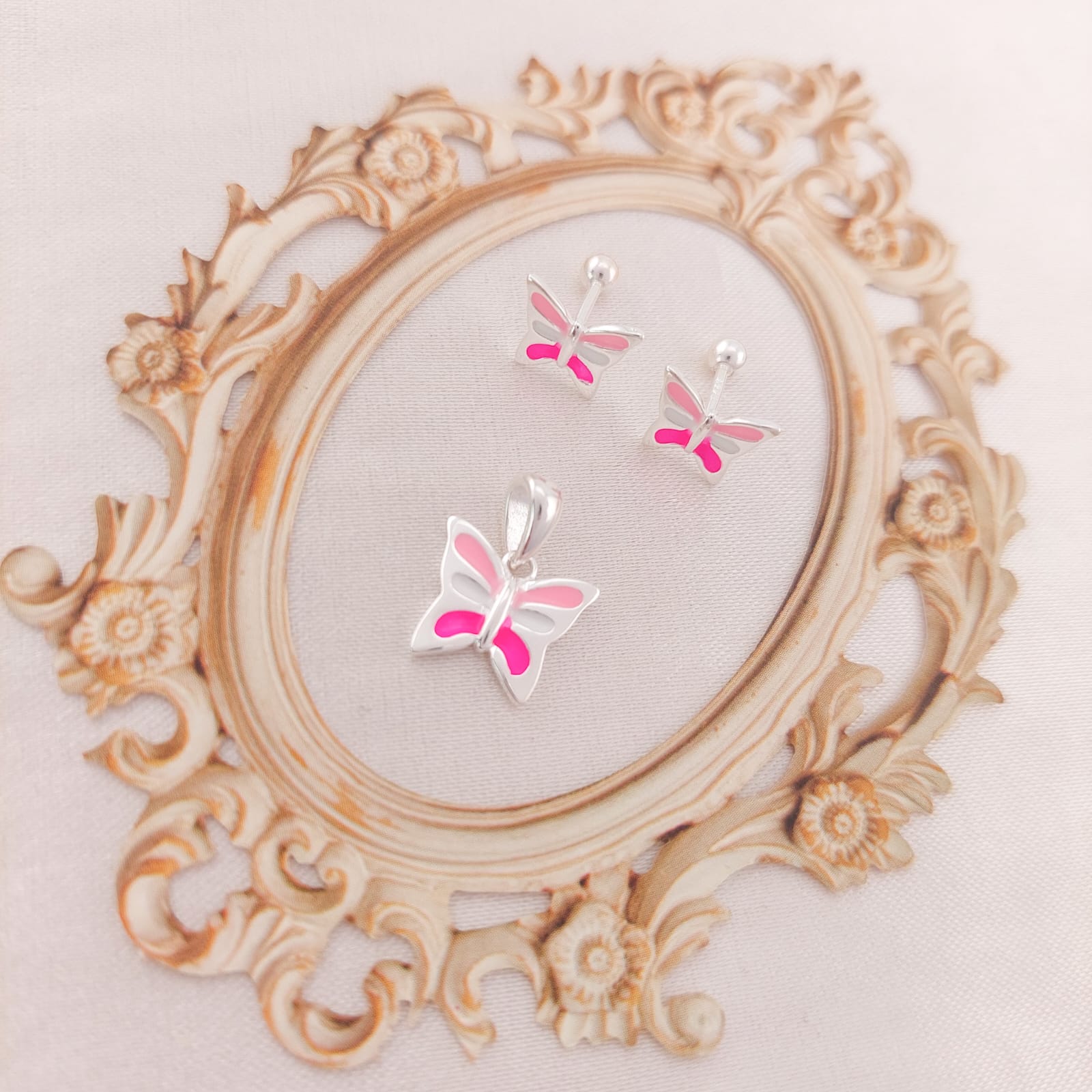 Juego Dama Nina Aretes Rosca Plata 925 25335