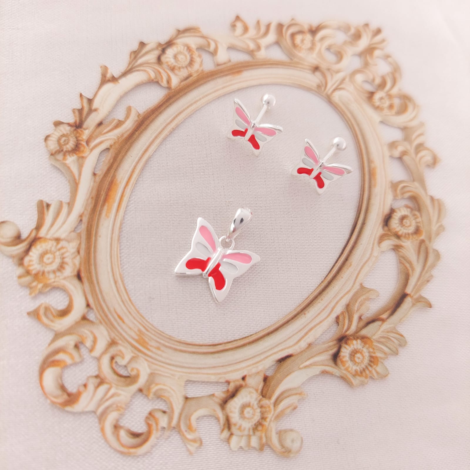Juego Dama Nina Aretes Rosca Plata 925 25334