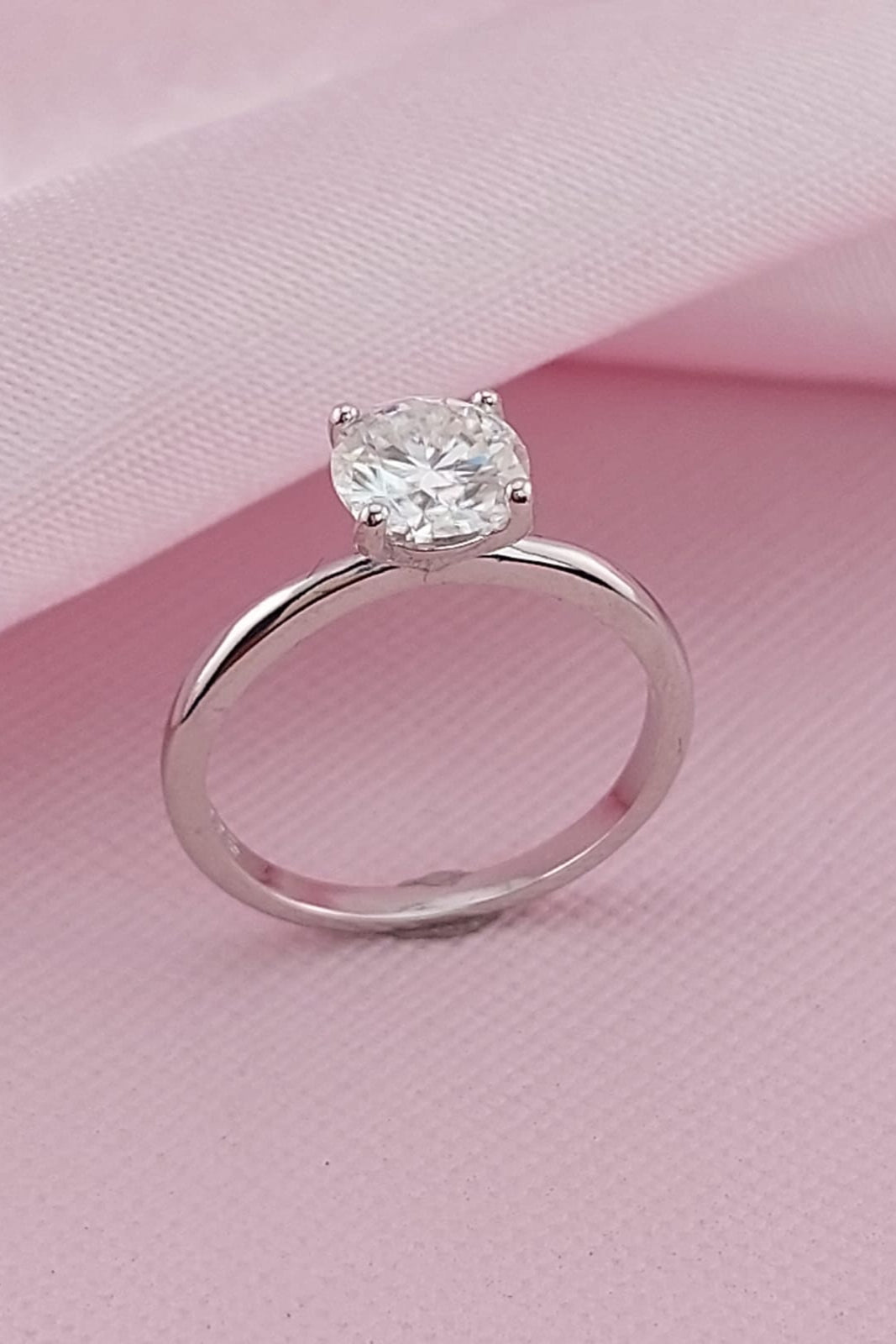 Anillo Compromiso Plata 925 Rodio con Piedra Diamante Moissanita TW 1.0CT VVS1 Certificado 25614