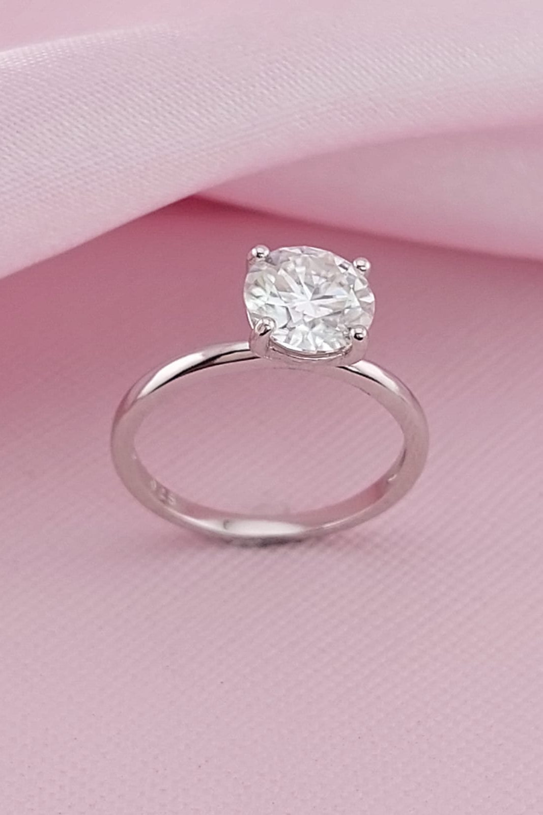 Anillo Compromiso Plata 925 Rodio con Piedra Diamante Moissanita TW 2.0CT VVS1 Certificado 25612