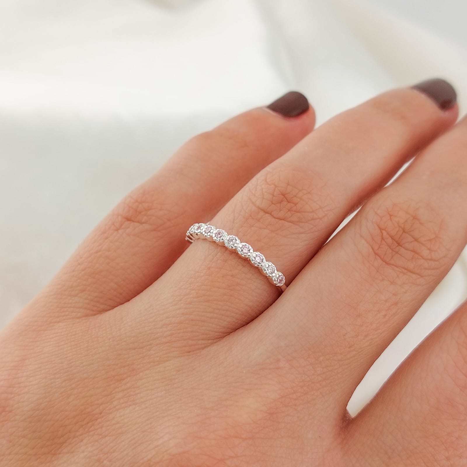 Anillo Cintillo Rosado Plata 925 25998