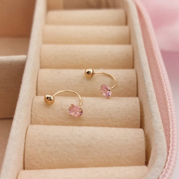Dormilones Teléfono Piedra Rosa 3mm Oro 10K 26044