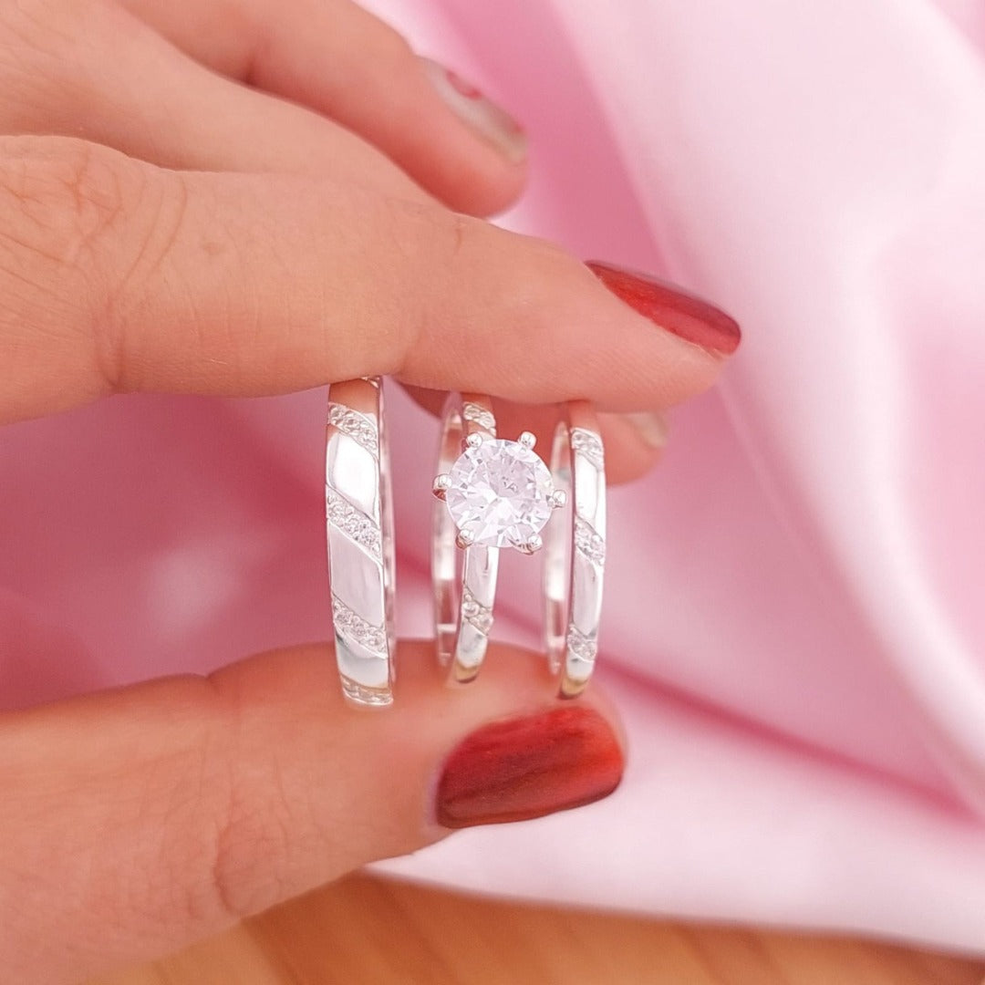 Anillos Tríos Matrimonio Plata 925 26251