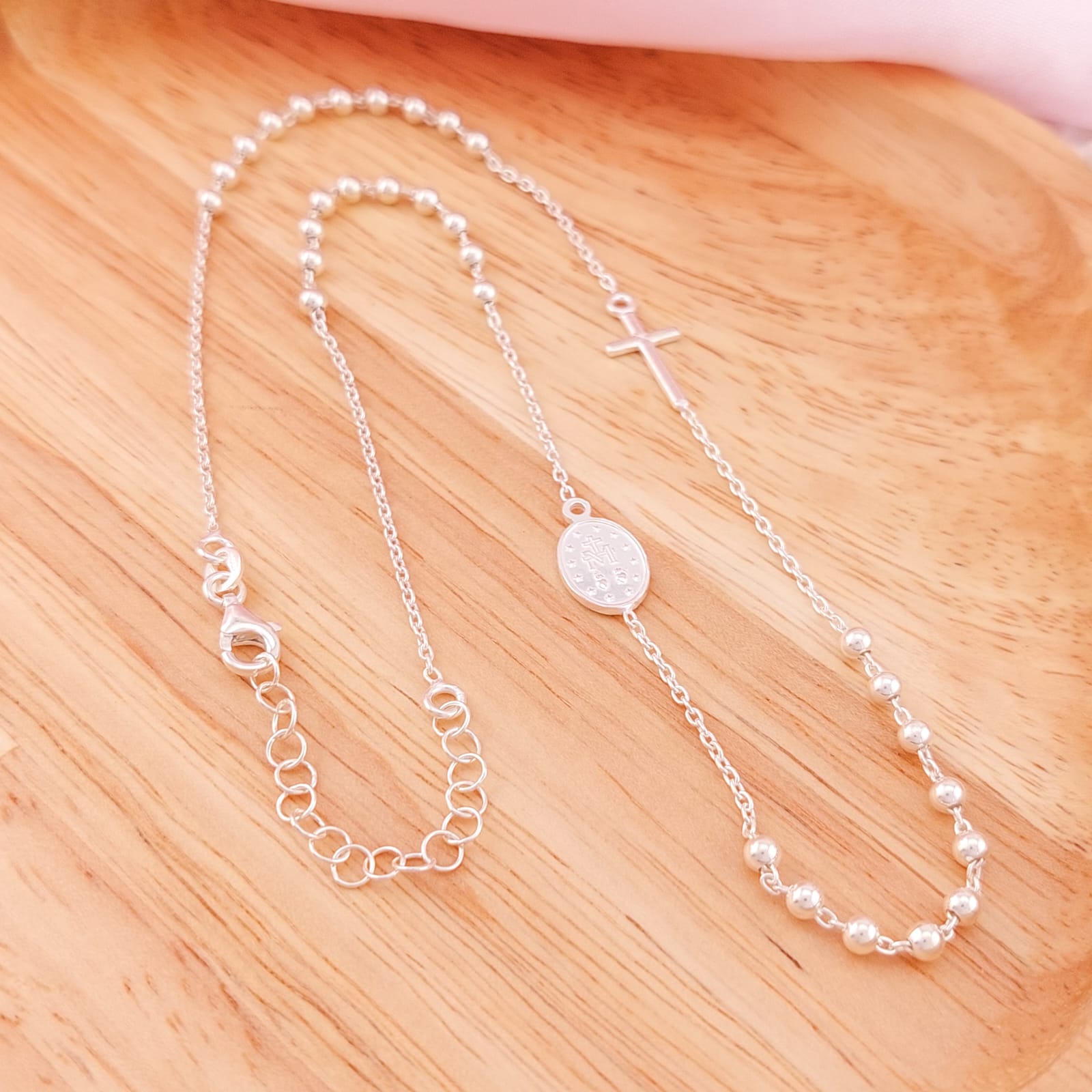 Collar Rosario 45cm Bola 3mm Plata 925 26195