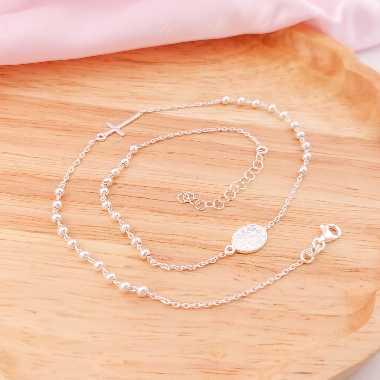 Collar Rosario 45cm Bola 3mm Plata 925 26195