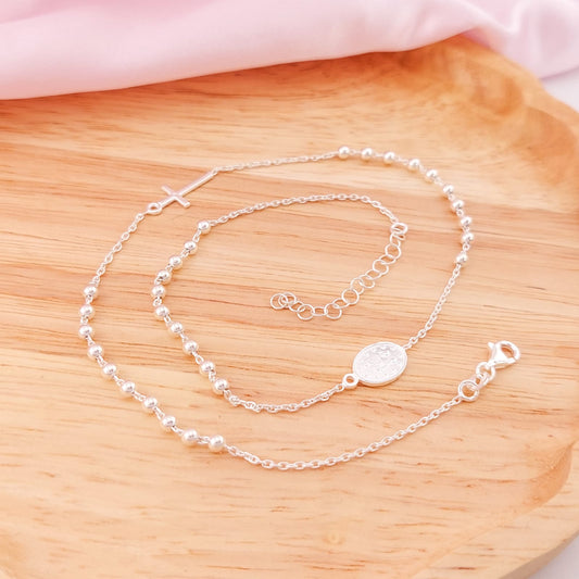 Collar Rosario 45cm Bola 3mm Plata 925 26195