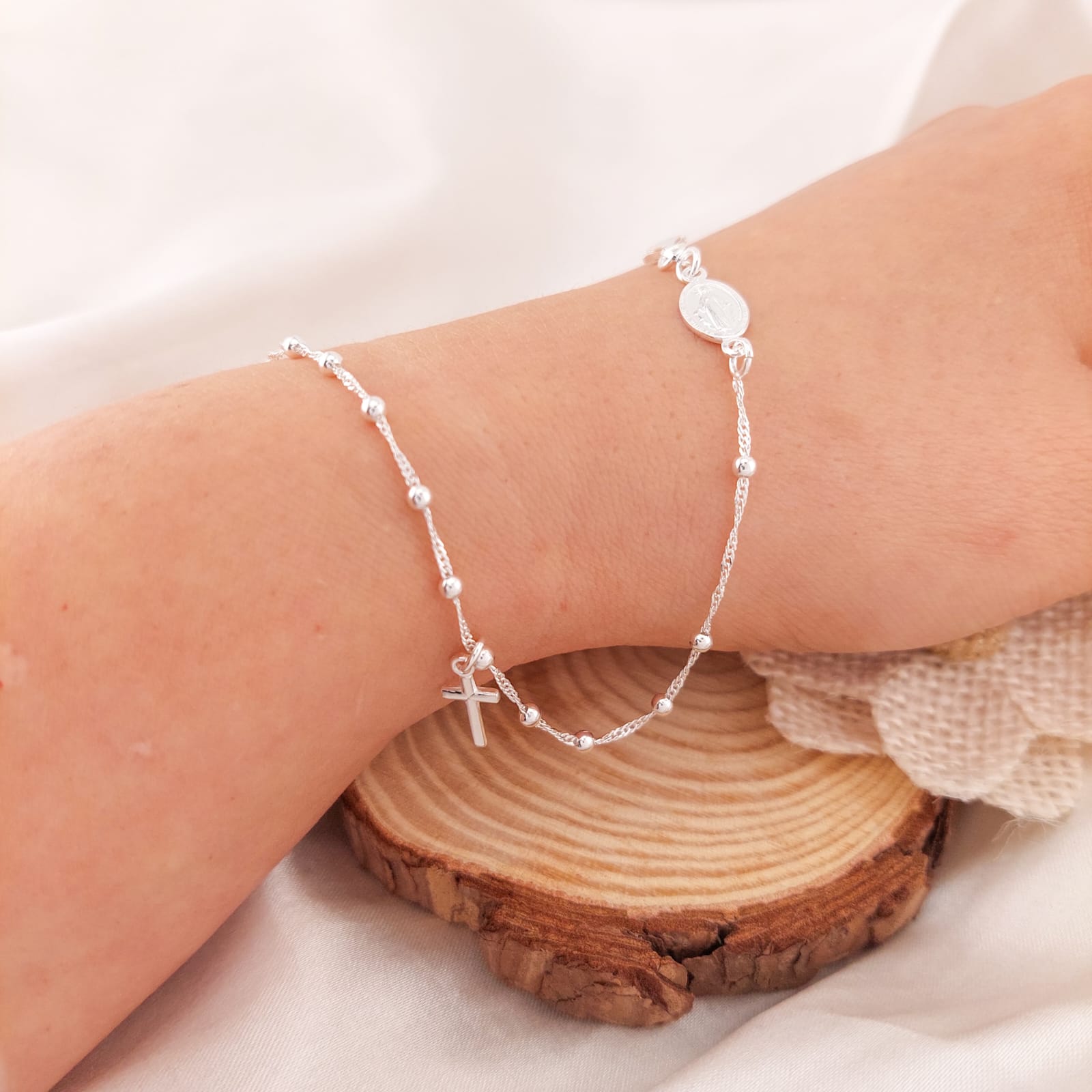 Pulsera Dama Denario Medalla Milagrosa 17.5cm-20cm Plata 925 26212