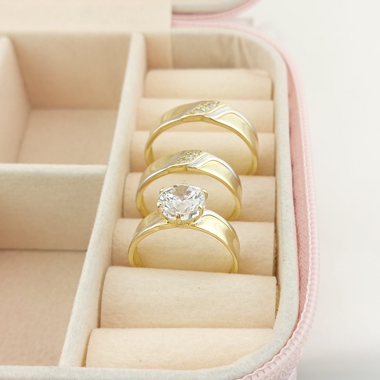 Anillos Trío Matrimonio Oro 10k Amarillo/ Blanco 6.4g 26616