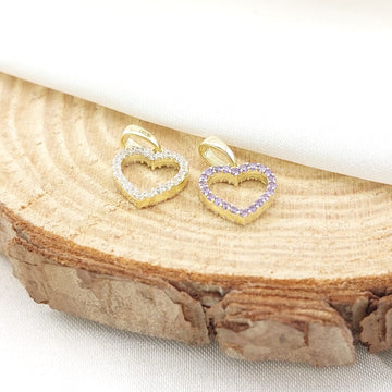 Dije Corazón 2 Lados Blanco y Morado 10mm Oro 10k 26649