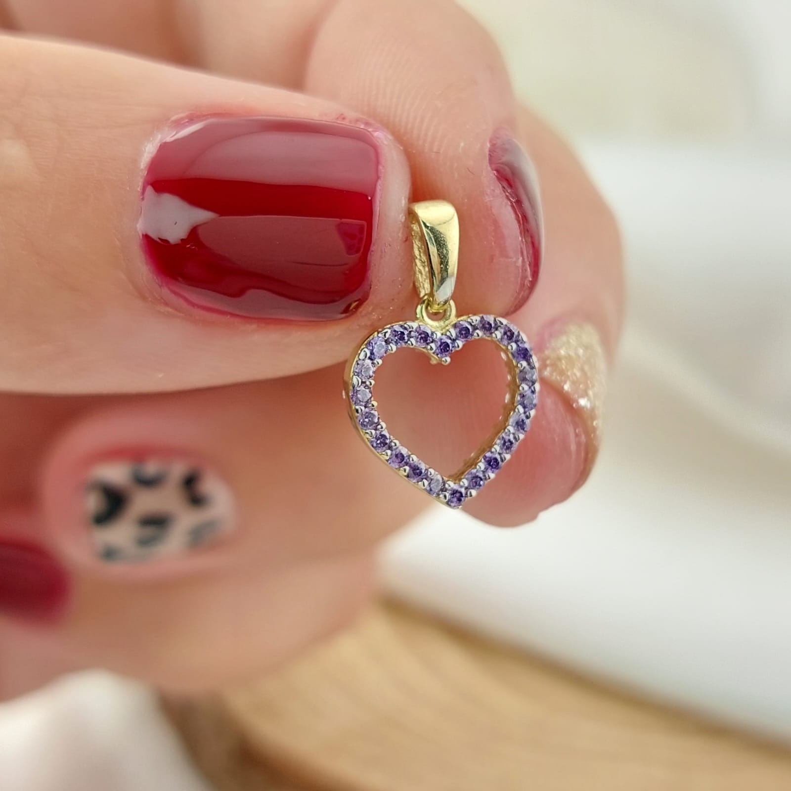 Dije Corazón 2 Lados Blanco y Morado 10mm Oro 10k 26649