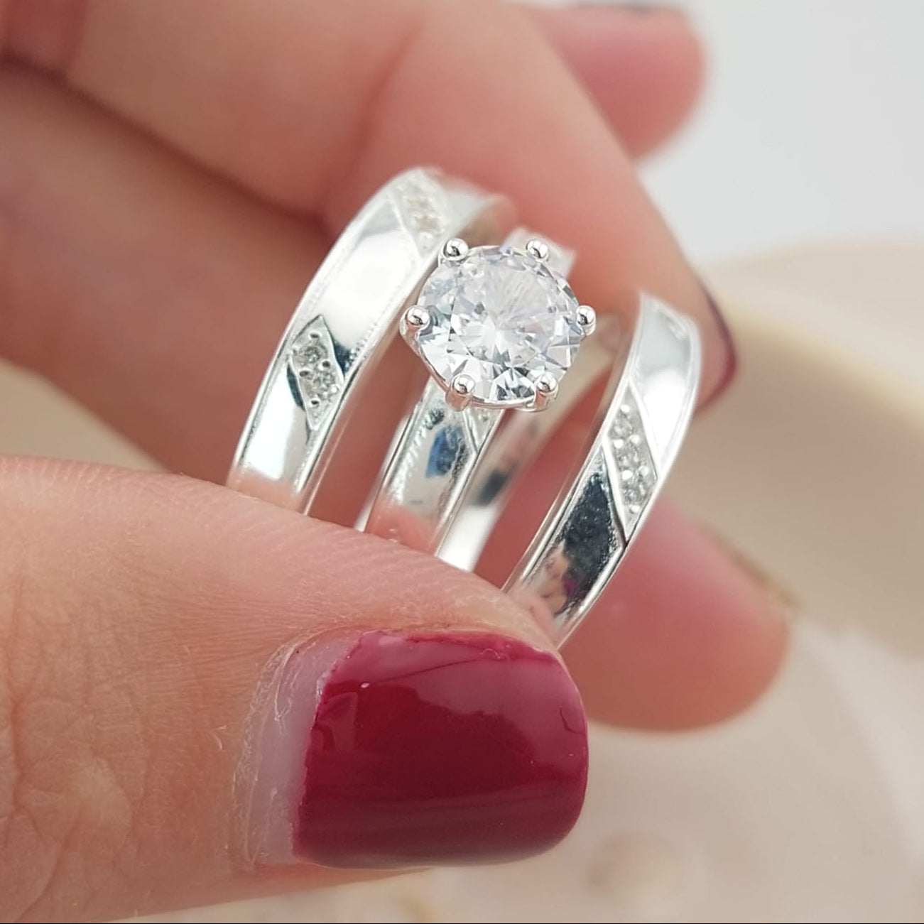 Anillos Tríos Matrimonio Plata 925 26816