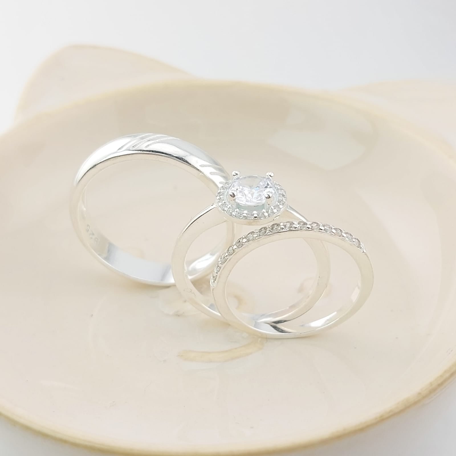 Anillos Tríos Matrimonio Plata 925 26815