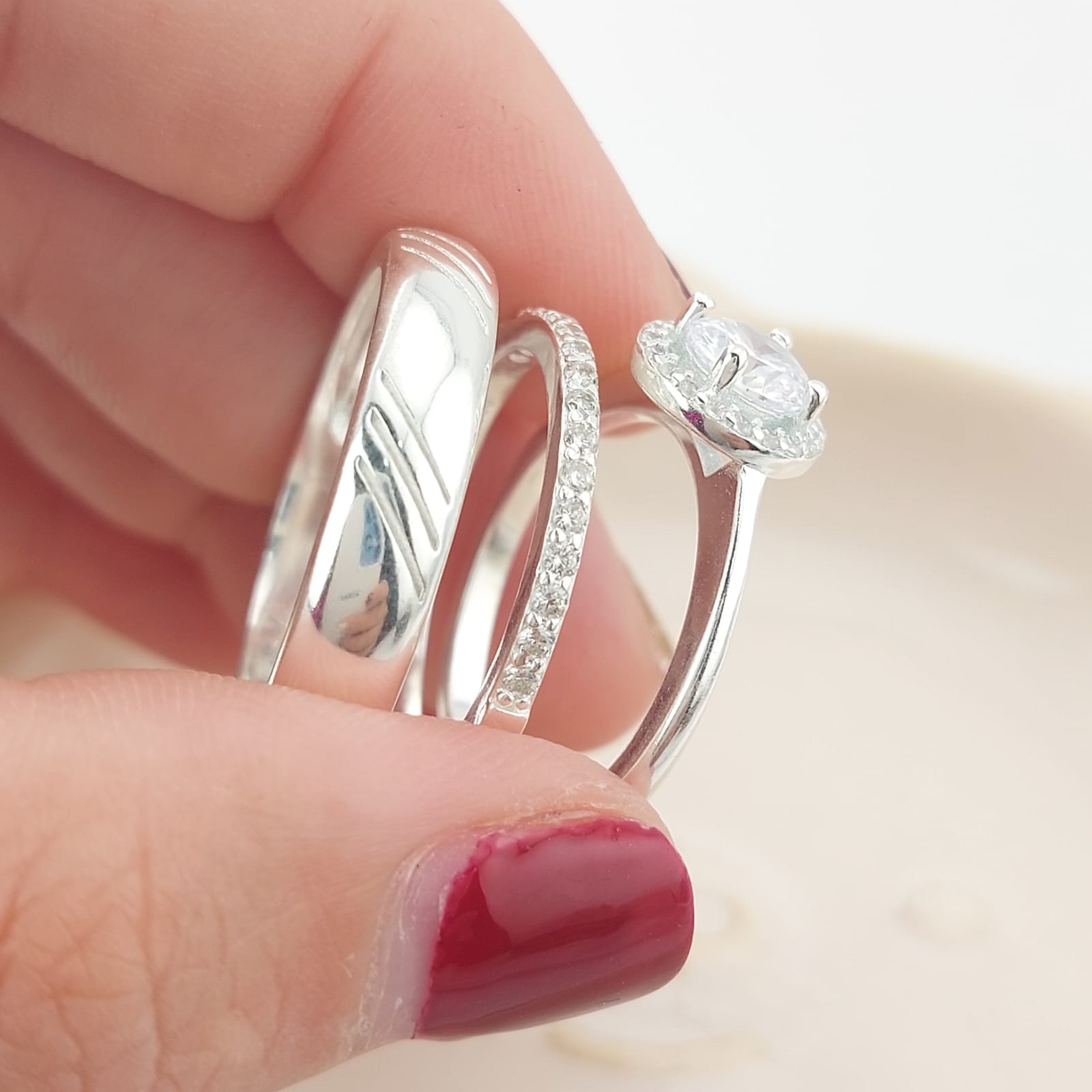 Anillos Tríos Matrimonio Plata 925 26815