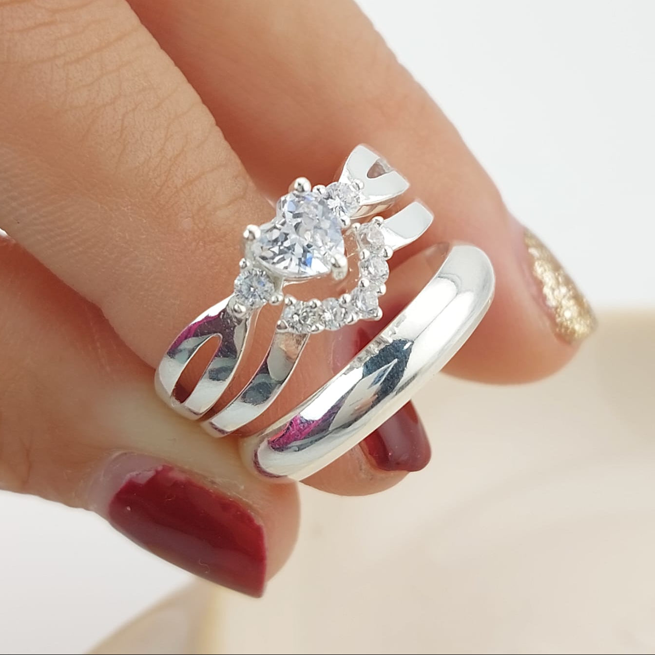 Anillos Tríos Matrimonio Plata 925 26819