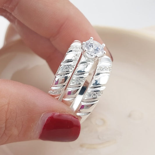 Anillos Tríos Matrimonio Plata 925 26814