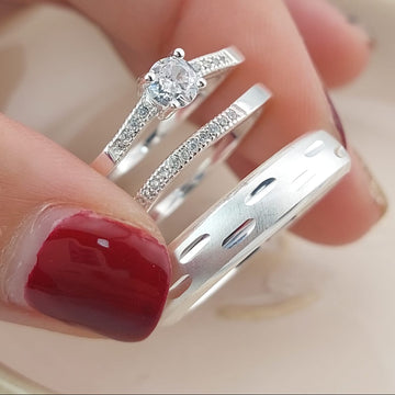 Anillos Tríos Matrimonio Plata 925 26823
