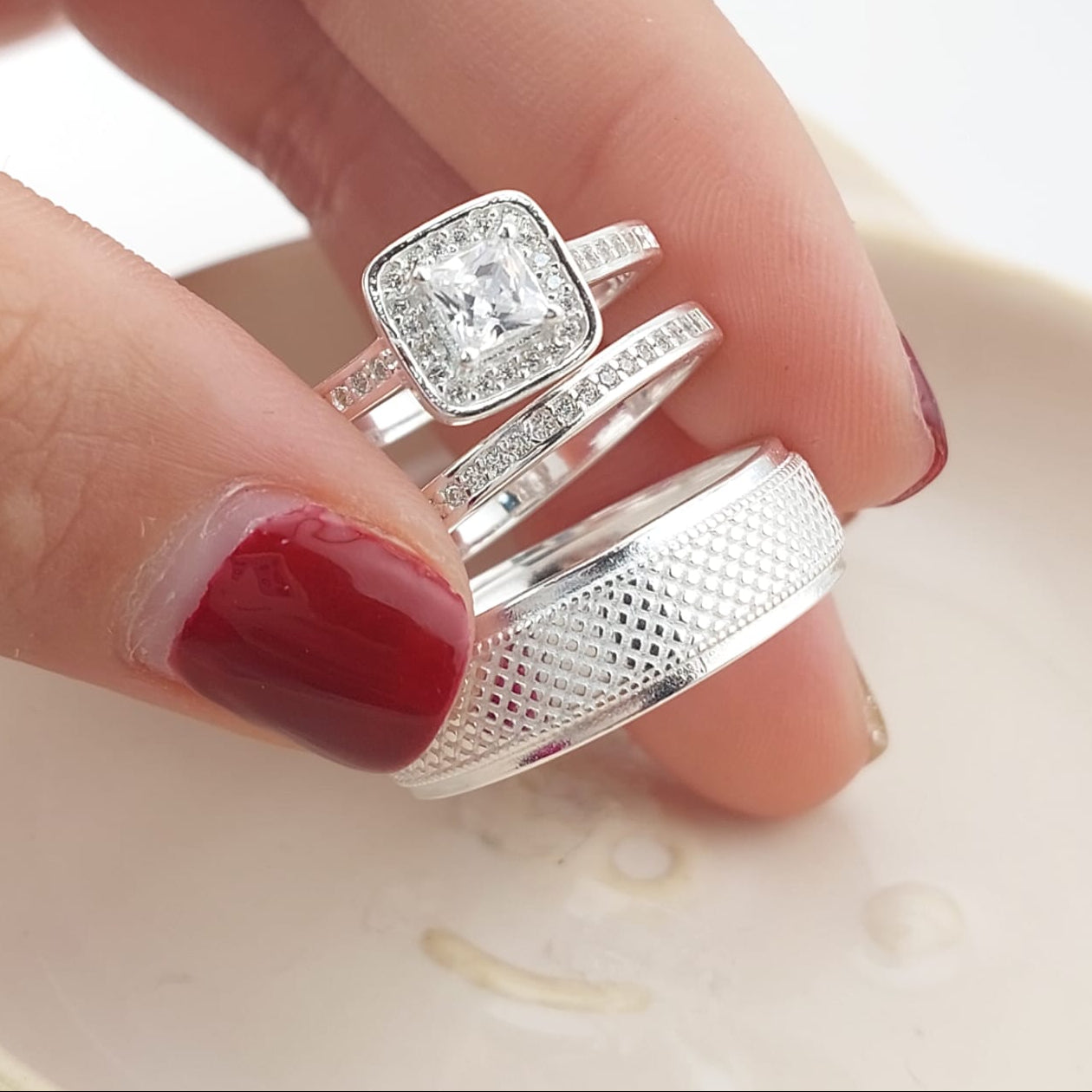 Anillos Tríos Matrimonio Plata 925 26812