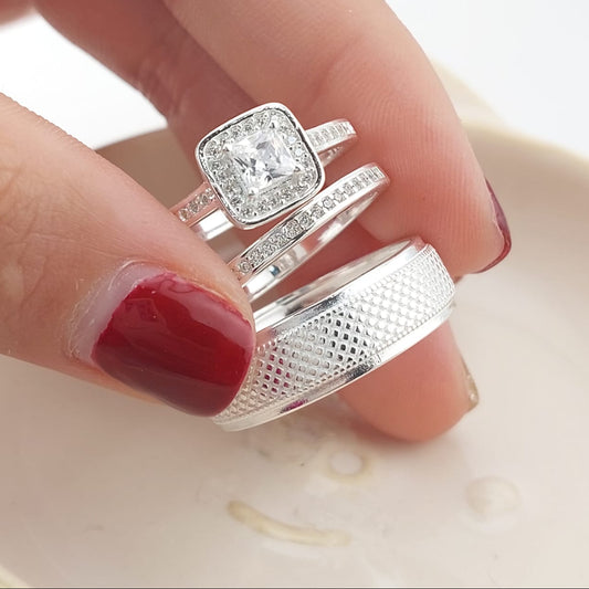 Anillos Tríos Matrimonio Plata 925 26812