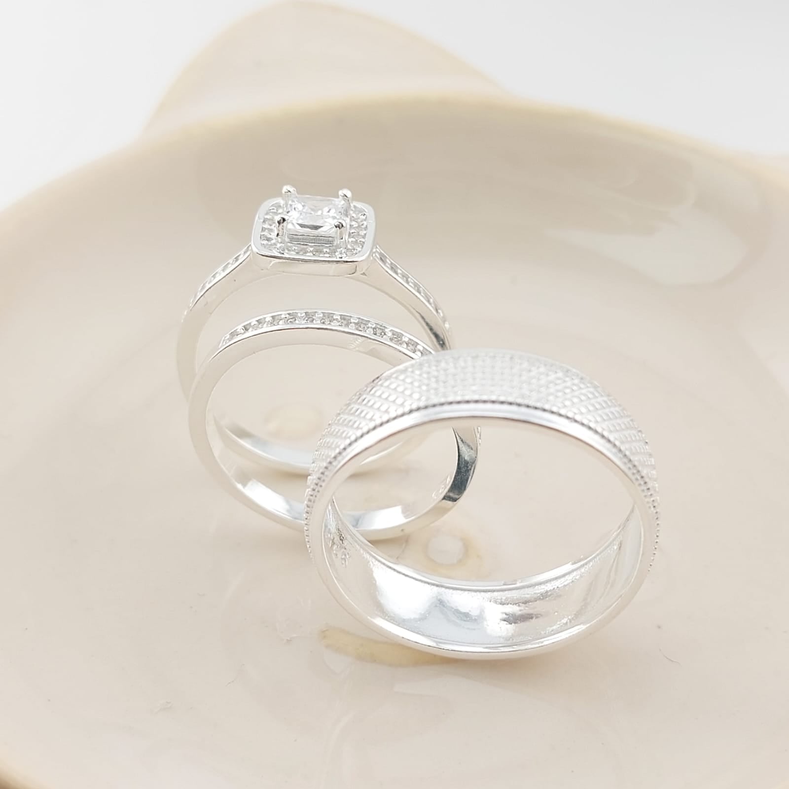 Anillos Tríos Matrimonio Plata 925 26812