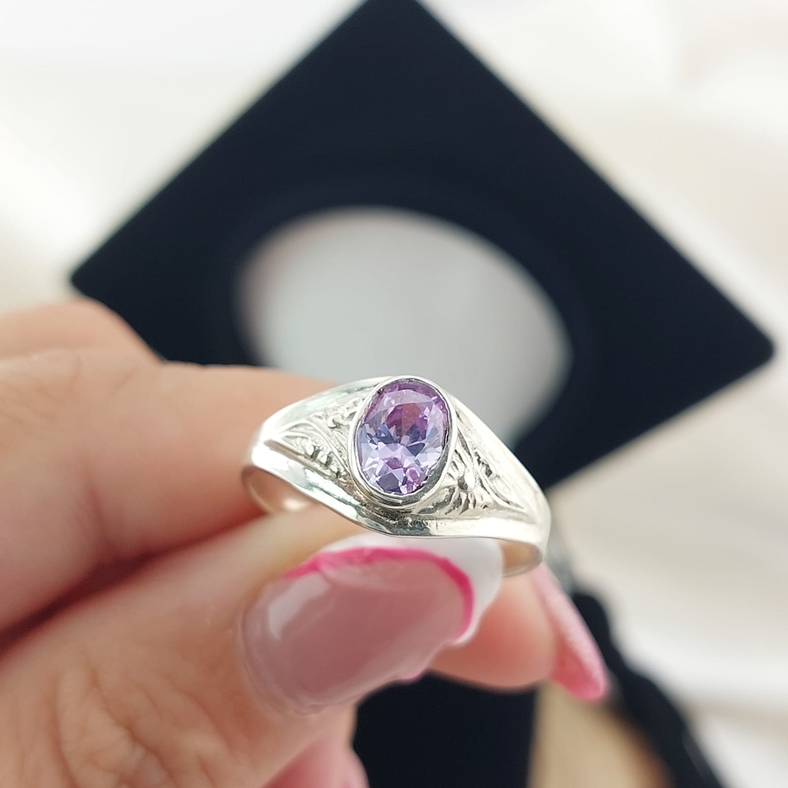 Anillo Graduación Liso Piedra 8x5 Plata 925 27000