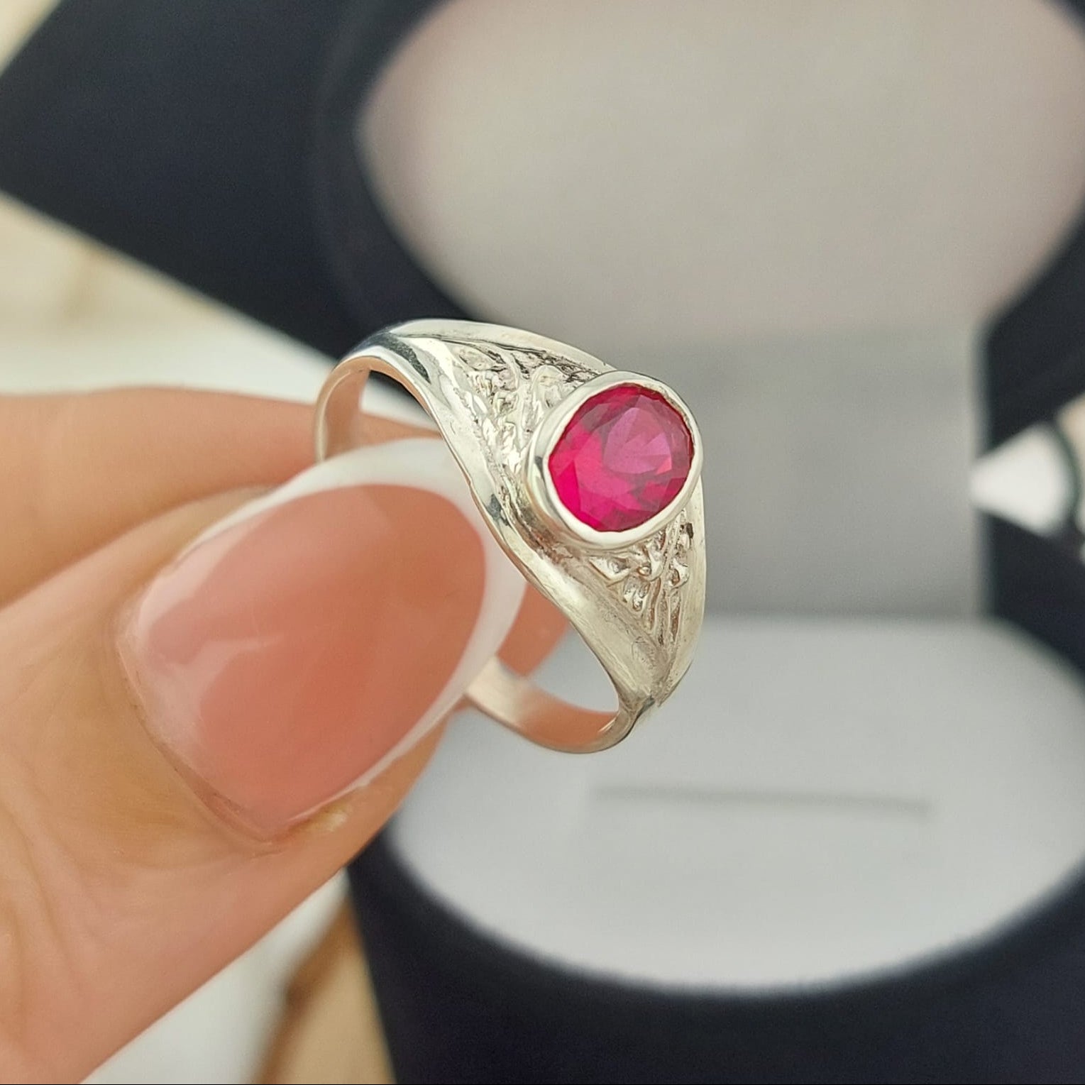 Anillo Graduación Liso Piedra 8x5 Plata 925 27003