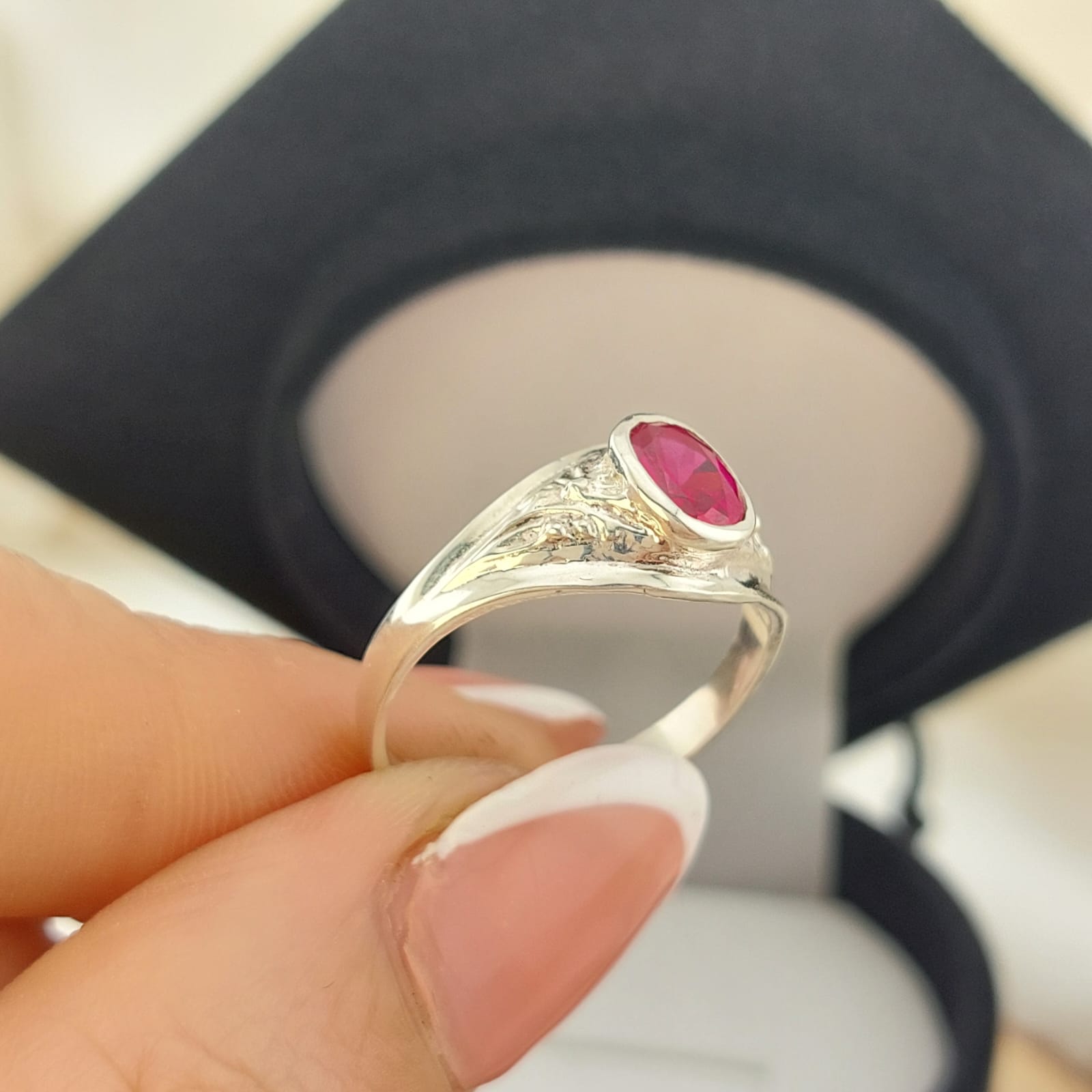 Anillo Graduación Liso Piedra 8x5 Plata 925 27003