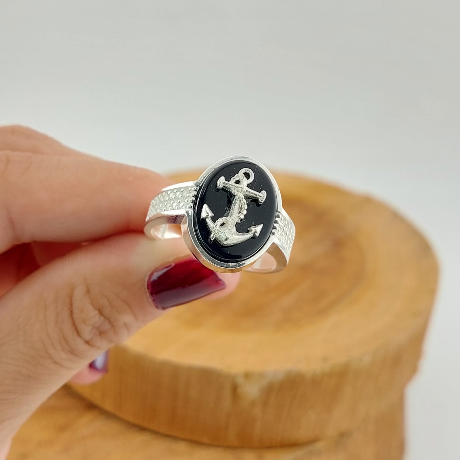 Anillo Hombre Ancla Ónix Plata 925 27189