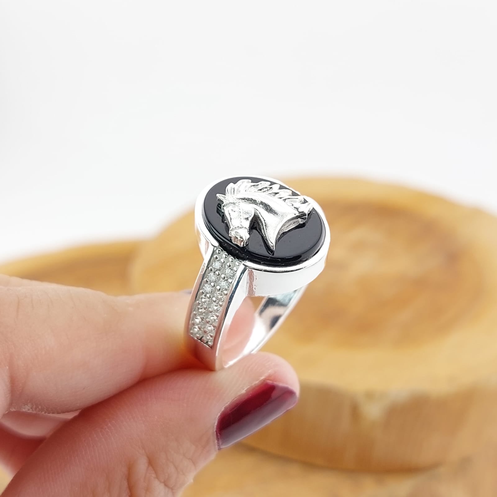 Anillo Hombre Caballo Ónix Plata 925 27188