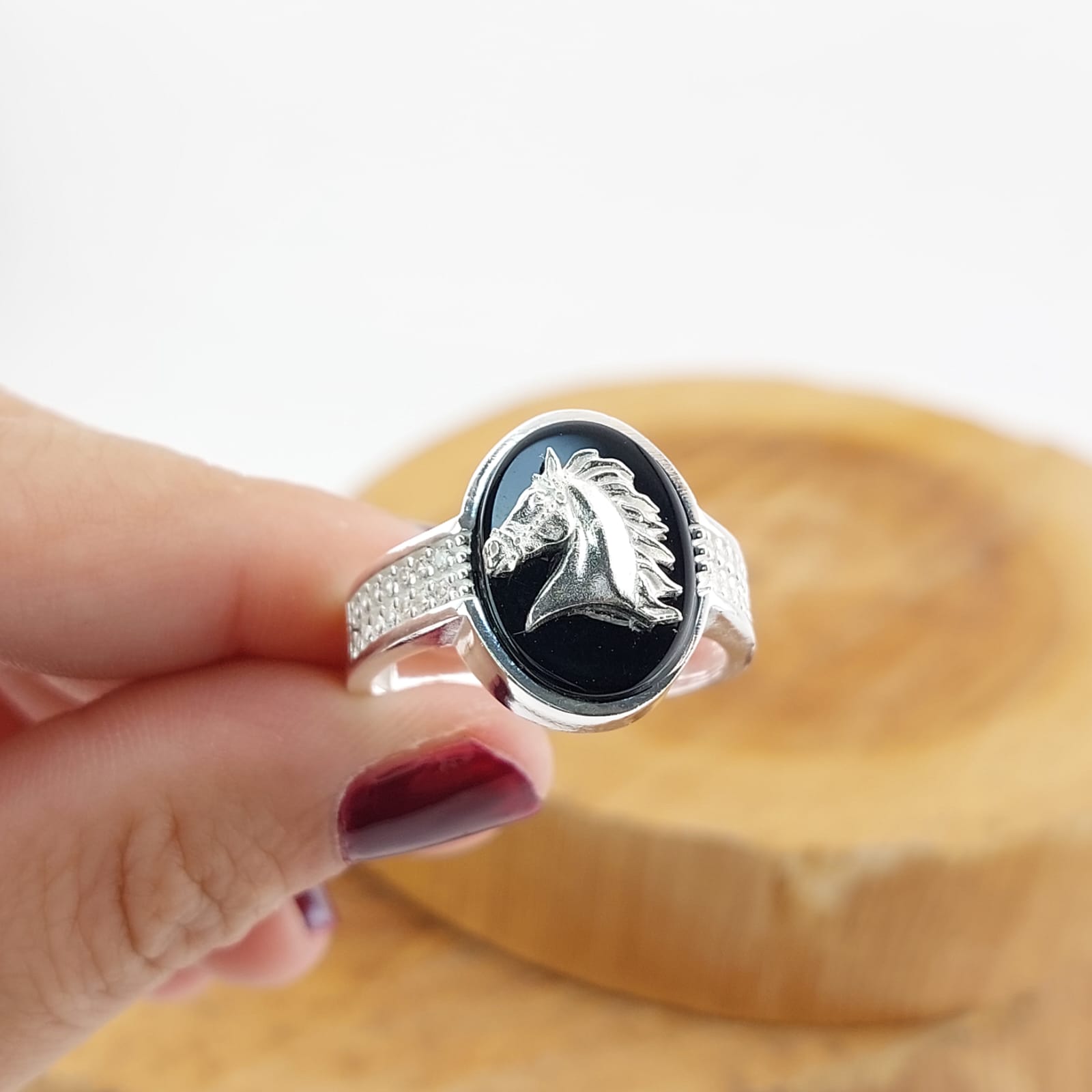Anillo Hombre Caballo Ónix Plata 925 27188
