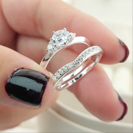 Anillos Dúo Compromiso CZ 5mm Plata 925 27323