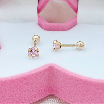 Dormilones Piedra Rosada 4mm Oro 10K 20531