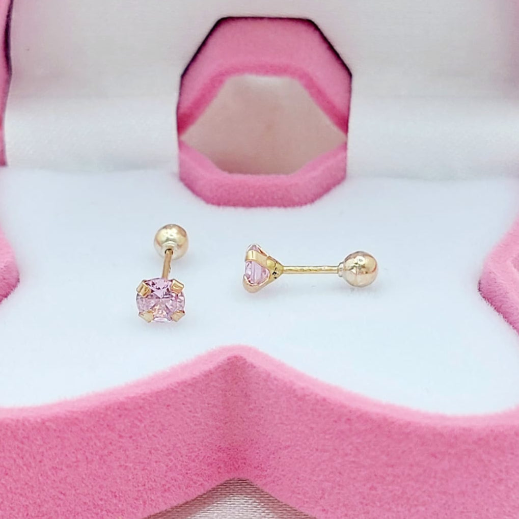 Dormilones Piedra Rosada 4mm Oro 10K 210000020531