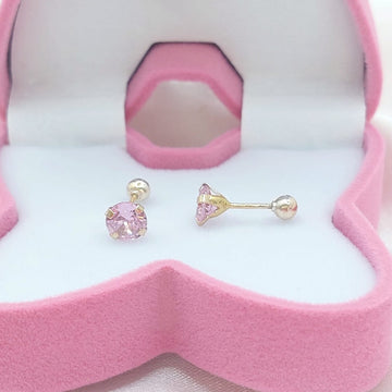 Dormilones Piedra Rosada 5mm Oro 10K 20537