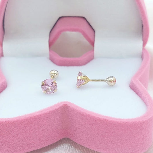 Dormilones Piedra Rosada 5mm Oro 10K 20537