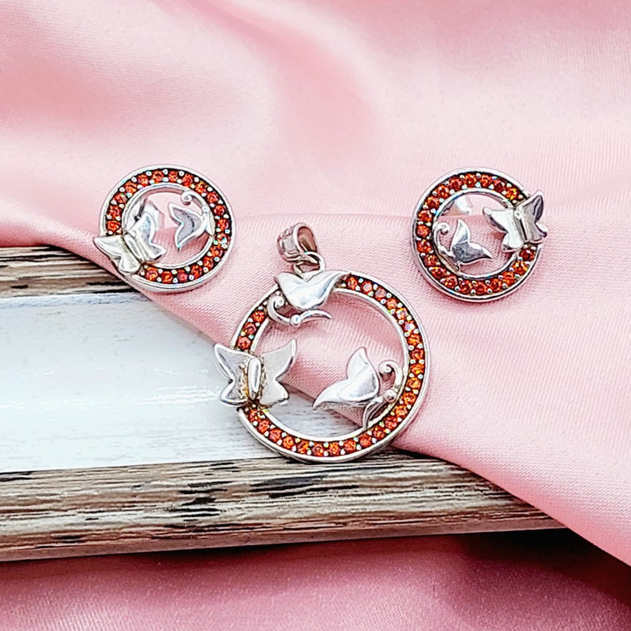 JUEGO ROJO MARIPOSAS  PLATA 925 01183