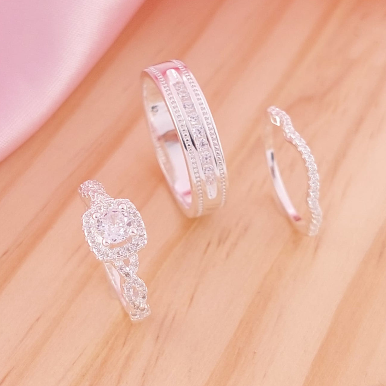 Anillos Tríos Matrimonio Plata 925 24745x