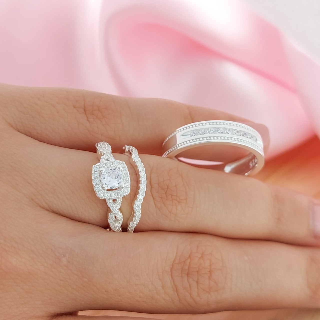 Anillos Tríos Matrimonio Plata 925 24745x
