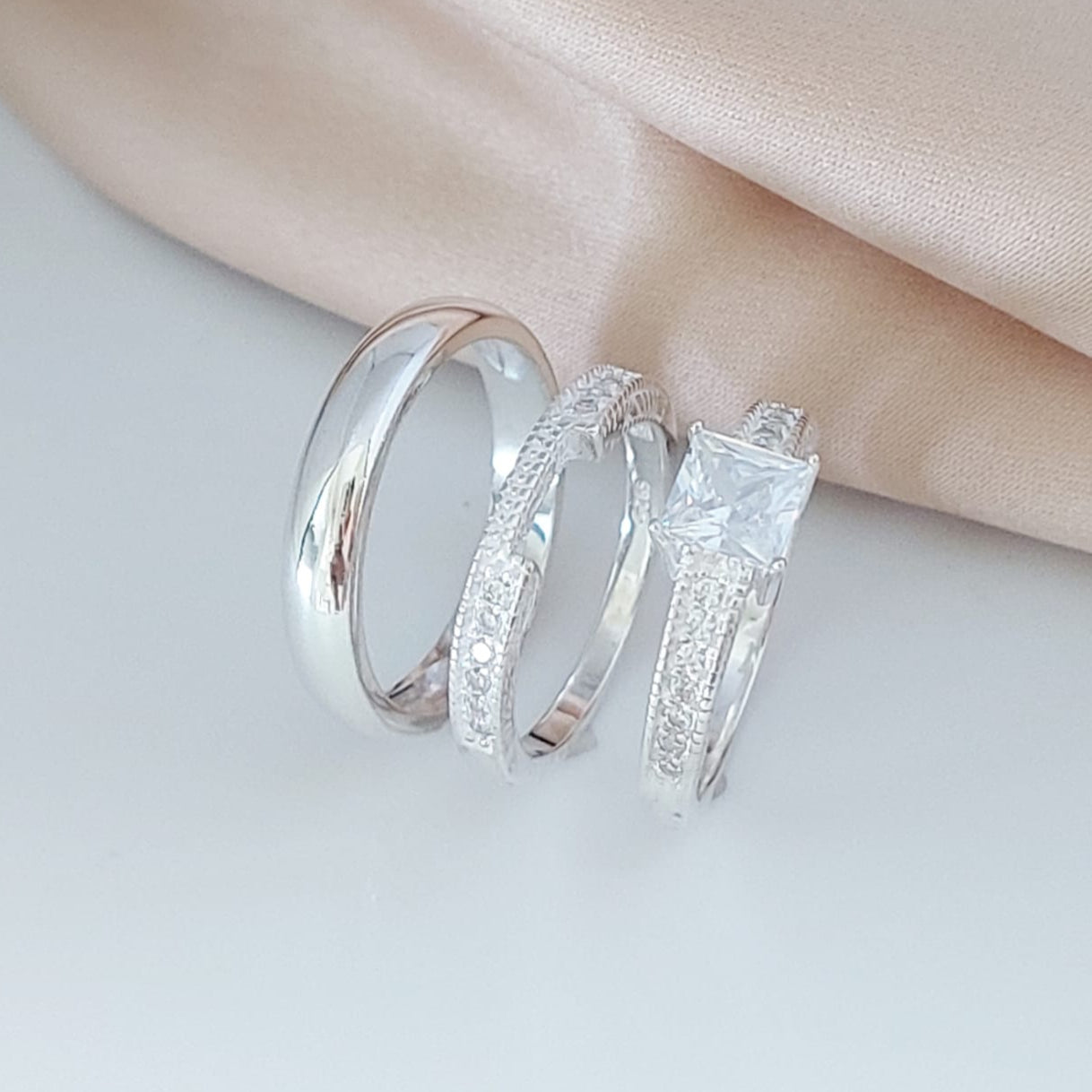 Anillos Tríos Matrimonio Plata 925 25438